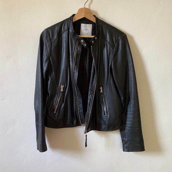 Mango Jackets & Blazers - Genuine Black Leather Jacket by Mango